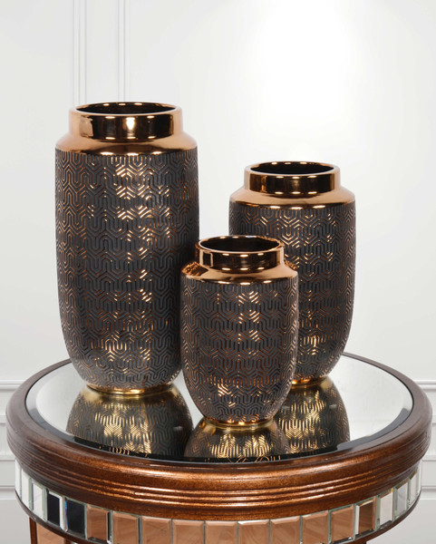 Set Of 3 Copper Illusion Vases (12017545)