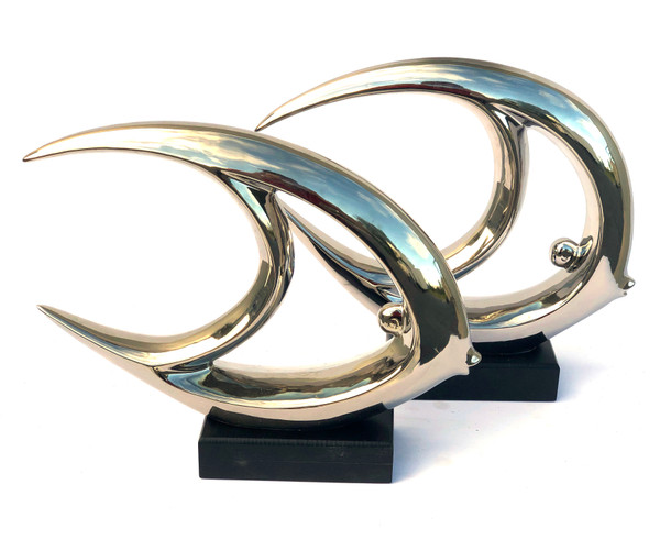 Mirrored Chrome Fish Set Of 2 On Bases (12016314)