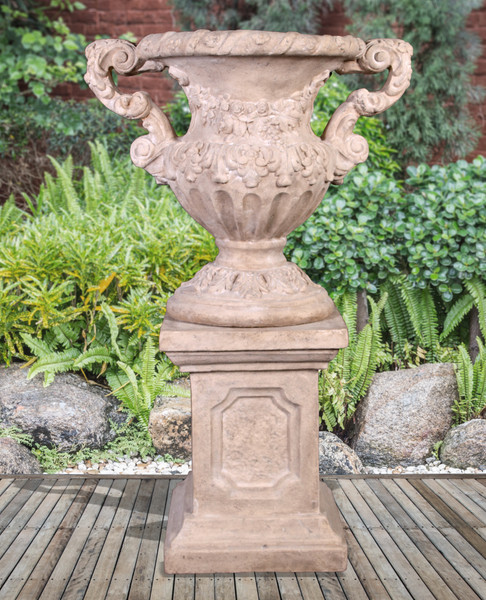 Floral Scrolled Urn On Base Stone Cast (12019170)