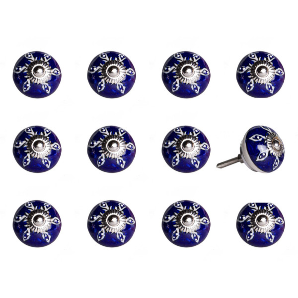 1.5" X 1.5" X 1.5" Navy, White And Silver - Knobs 12-Pack (321703)