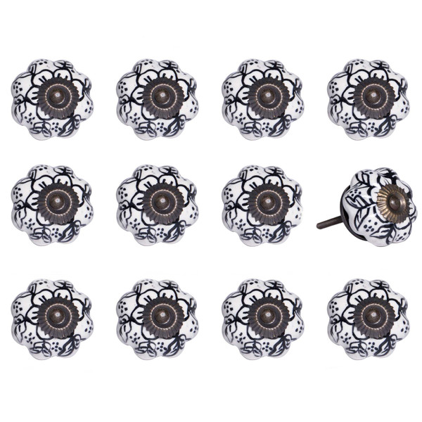 1.5" X 1.5" X 1.5" White, Black And Gold - Knobs 12-Pack (321661)