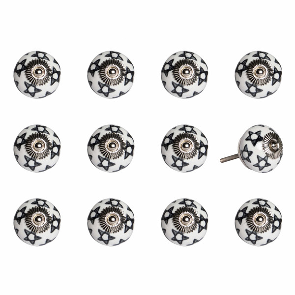1.5" X 1.5" X 1.5" White, Black And Silver - Knobs 12-Pack (321668)