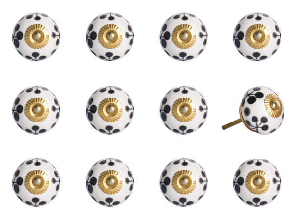 1.5" X 1.5" X 1.5" White, Black And Yellow - Knobs 12-Pack (321662)