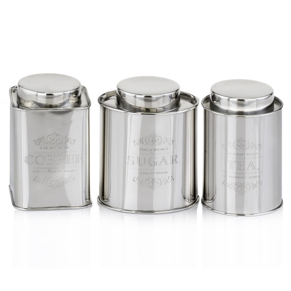 4" X 4" X 6" Silver Coffee Tea & Sugar - Canisters Set Of 3 (354769)