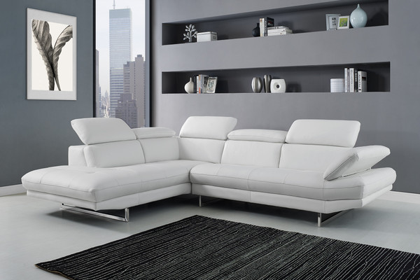 110" X 88" X 29"/37" White Leather Sectional (372110)