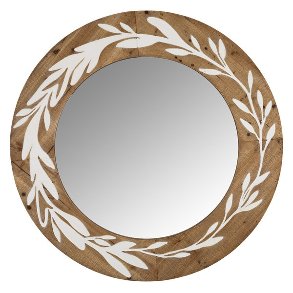 White And Natural Laurel Vine Carved Wood Wall Mirror (383242)