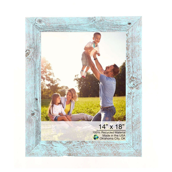 14" X 18" Rustic Farmhouse Light Aqua Blue Wood Frame (386516)