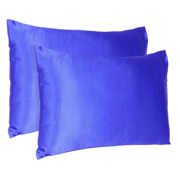 Royal Blue Dreamy Set Of 2 Silky Satin King Pillowcases (387851)