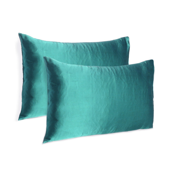Teal Dreamy Set Of 2 Silky Satin Standard Pillowcases (387881)