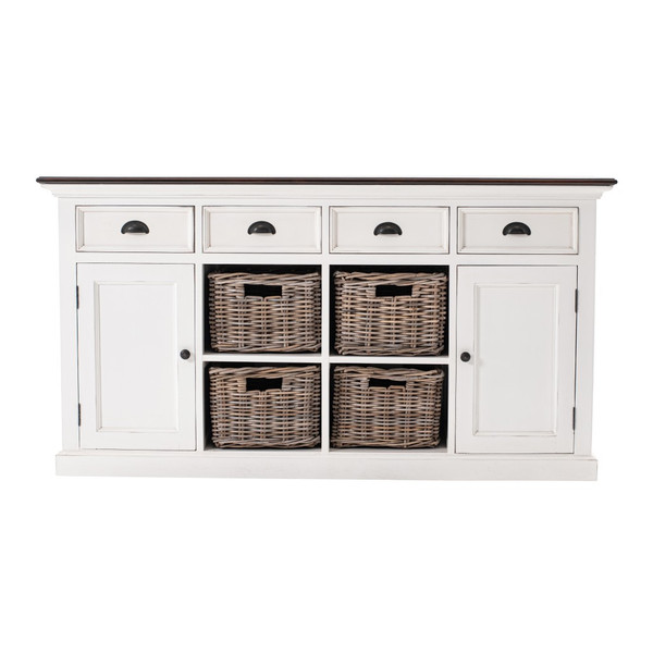 Modern Farmhouse Brown And White Buffet Server With Baskets (388228)