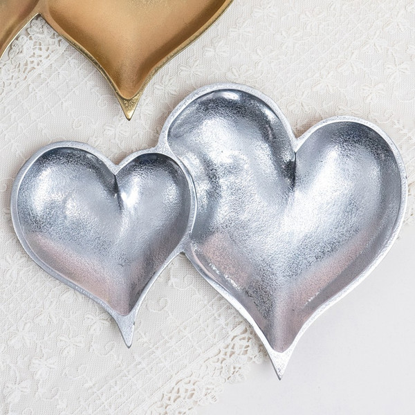 Two Section Textured Silver Heart Shaped Tray (388594)