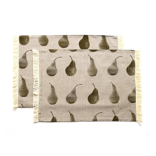 Set Of Eight Olive Green Pear Pattern Placemats (388984)