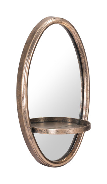 Antiqued Gold Oval Mirror With Petite Shelf (391642)