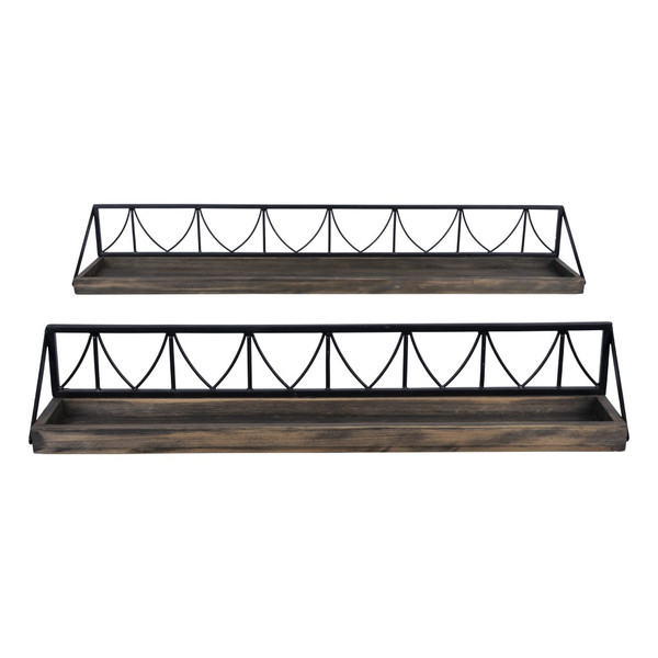 Set Of 2 Wooden Wire Mesh Floating Wall Shelves (389387)