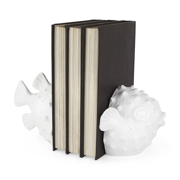 Coastal White Puffer Fish Shaped Bookends (392129)
