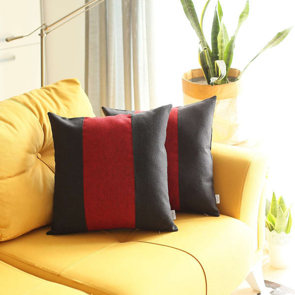 Set Of 2 Black And Red Center Pillow Covers (392754)