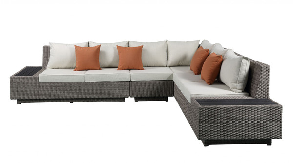 126" X 100" X 30" Beige Fabric And Gray Wicker Patio Sectional And Cocktail Table (318798)