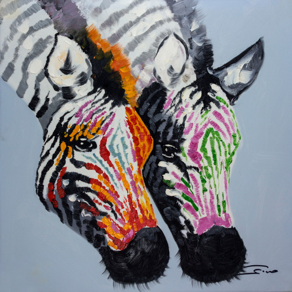 2 Zebras Hand Painted On Canvas BA182