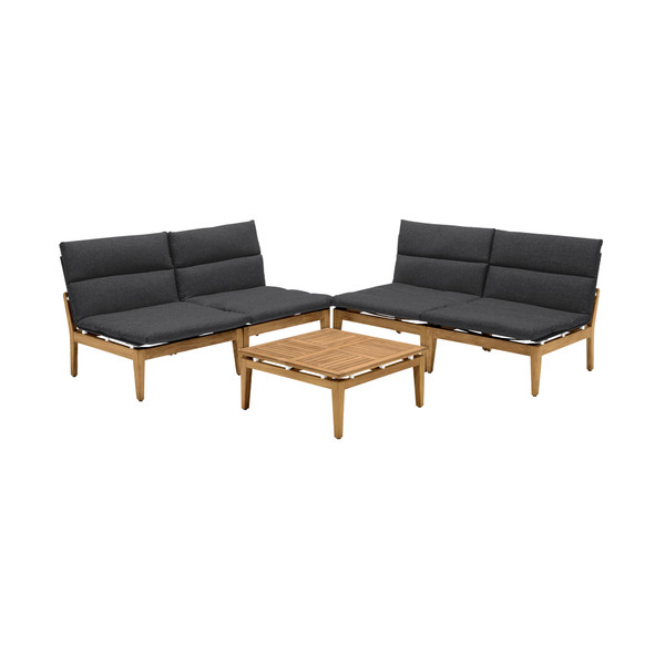 Arno Outdoor 5 Piece Teak Wood Seating Set In Charcoal Olefin (SETODARDK4A1BLV)