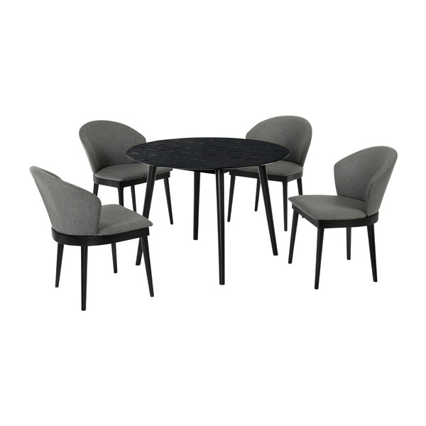 Arcadia And Juno 42" Round Charcoal And Black Wood 5 Piece Dining Set (SETARDI5JNBLCH42)