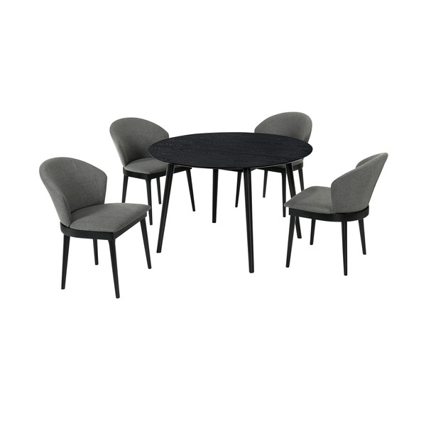 Arcadia And Juno 48" Round Charcoal And Black Wood 5 Piece Dining Set (SETARDI5JNBLCH48)