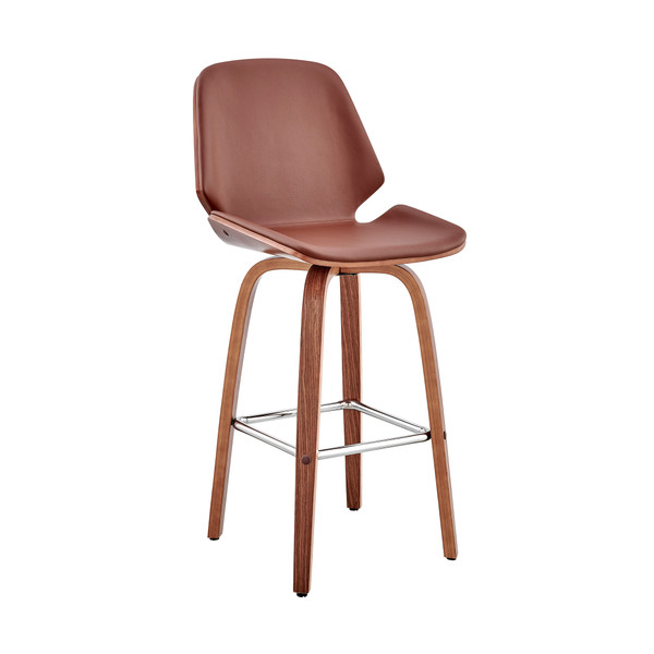 Arabela 26" Brown Faux Leather And Walnut Wood Swivel Bar Stool (LCAABAWABR26)