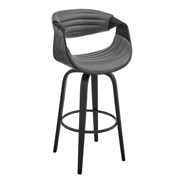 Arya 30" Swivel Bar Stool In Gray Faux Leather And Black Wood (LCAYBABLGR30)