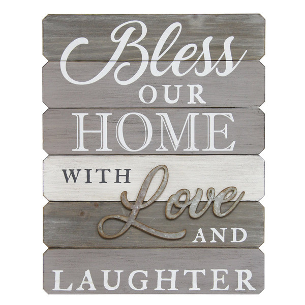 14" X 1.13" X 18" Gray "Bless Our Home With Love And Laughter" Wall Art (321116)