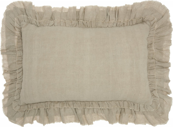 Dainty Ruffle Edged Beige Lumbar Pillow (386192)