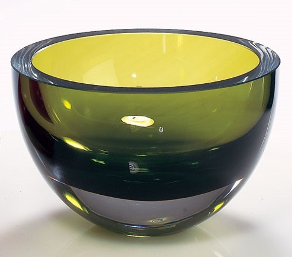 Moss Green Mouth Blown Polish Crystal Thick Walled Bowl (390092)