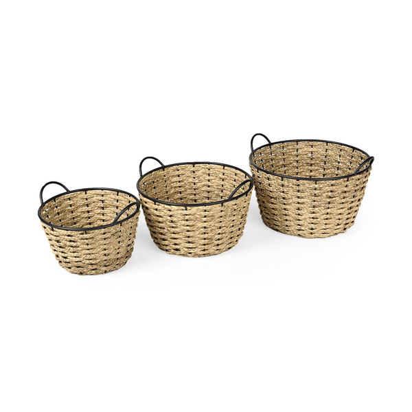 Set Of Three Metal And Wicker Storage Baskets (392161)