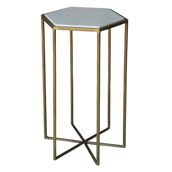 Geometric Gold And White Marble Side Table (393495)