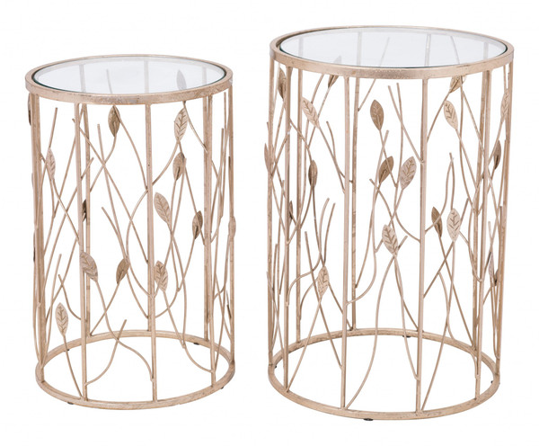 Set Of Two Leaf Gold And Glass Side Tables (394571)