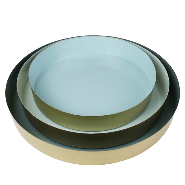 Set Of Three Gold And Blue Round Trays (397883)