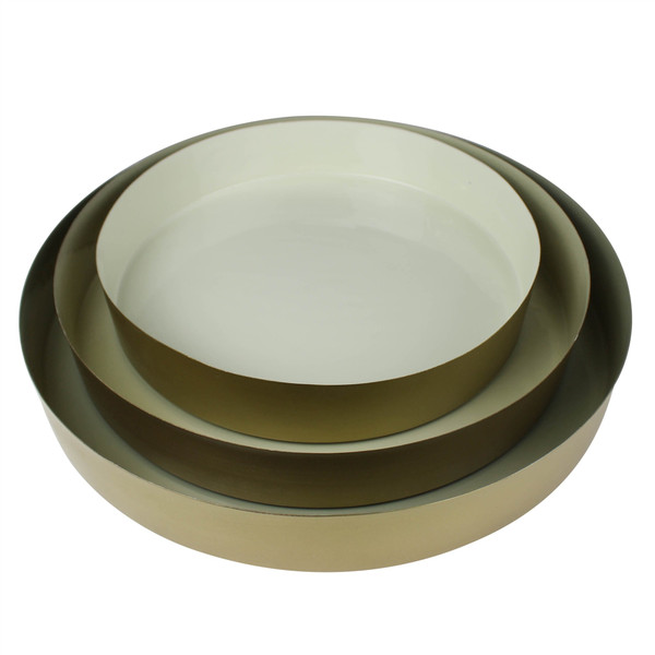 Set Of Three Gold And Beige Metal Round Trays (397884)