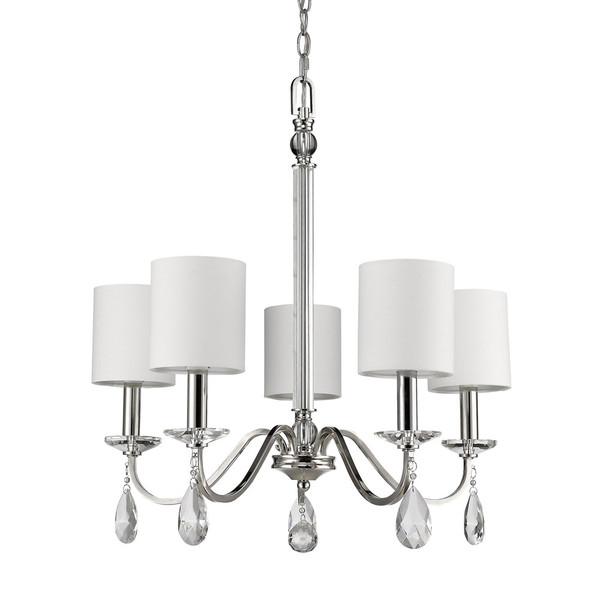 Lily 5-Light Polished Nickel Chandelier With Fabric Shades And Crystal Accents (398060)