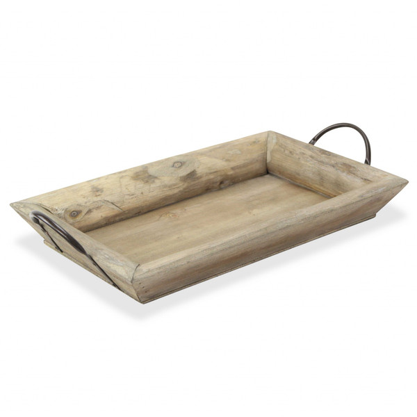 Deep Wooden Tray With Metal Handles (399606)