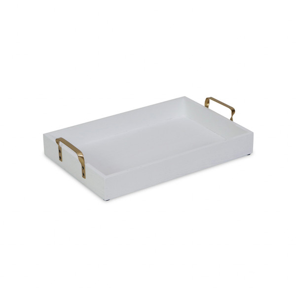 White Wooden Tray With Gold Handles (399612)