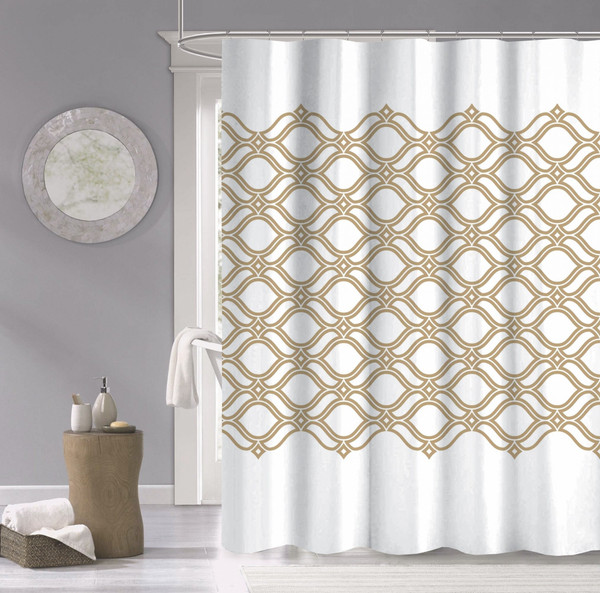 Gold And White Printed Lattice Shower Curtain (399731)