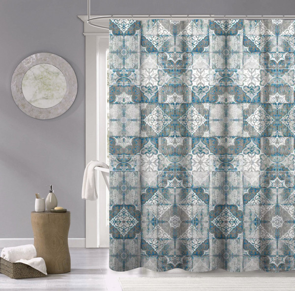 Blue And Gray Decorative Tiles Shower Curtain (399733)