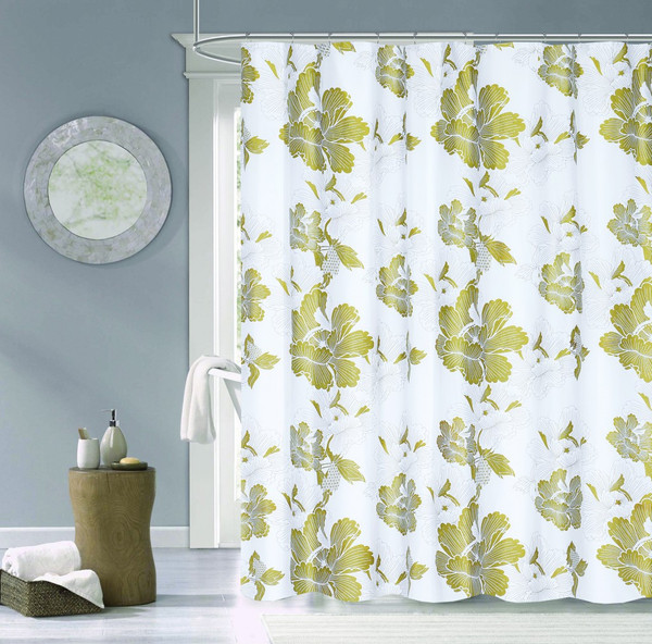 Gold And White Floral Printed Shower Curtain (399735)