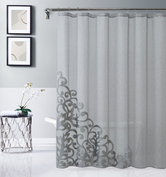 Silver Contemporary Velvet Scroll Shower Curtain (399749)