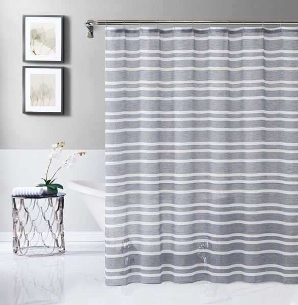 Silvery Gray And White Striped Shower Curtain (399766)