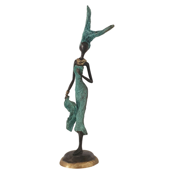 Bronze Figurine Of An African Woman Attired In Turquoise (401730)