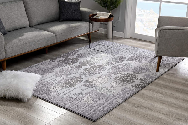 5' X 8' Gray Dripping Damask Area Rug (393575)