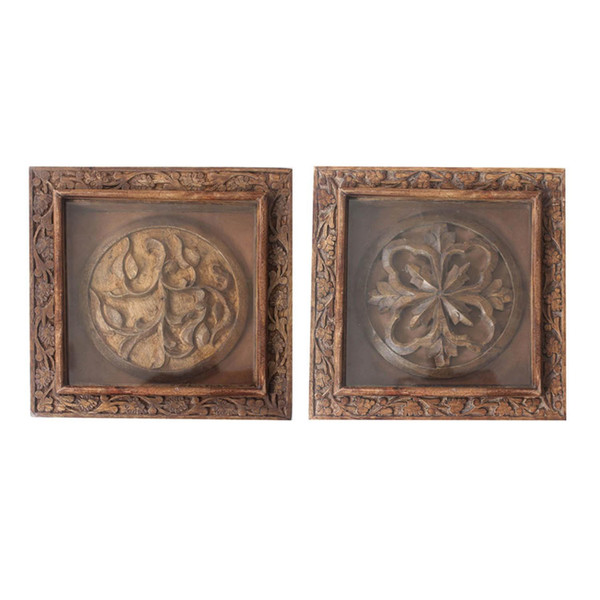 Set Of 2 Rustic Carved Wood Wall Art (401272)