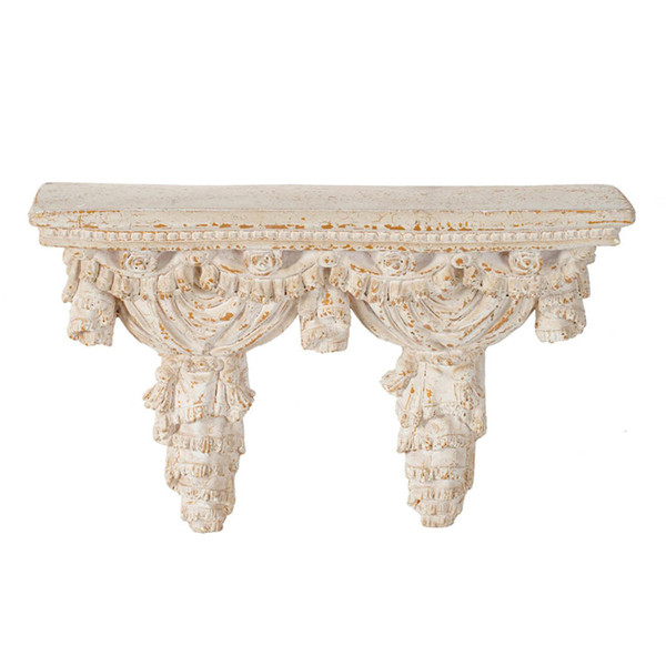 Rustic And Antiqued White And Gold Scroll Wall Shelf (401322)
