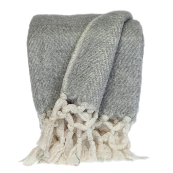 Super Soft Gray And White Chevron Handloomed Mohair Throw Blanket (402914)
