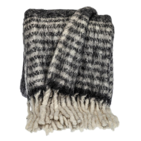 Super Soft Black And White Chevron And Striped Handloomed Mohair Throw Blanket (402943)