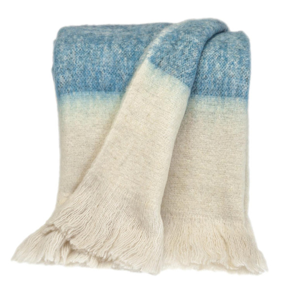 Premier Aqua And Ivory Ombre Handloomed Throw Blanket (402967)